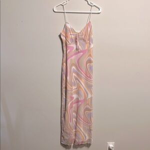 No Comment babydoll Y2K Swirl Maxi Dress Large retro hippie Artsy